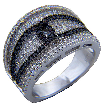 anillo micropavee ancho tiras sobre relieve piedras blancas y marrones